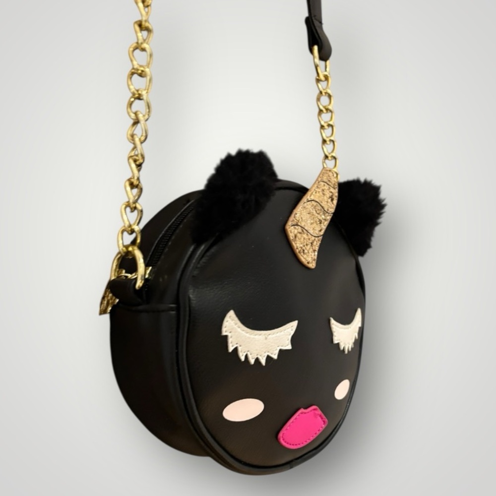 Betsey Johnson Black Round Unicorn Kitty Unikitty Canteen Crossbody Shoulder Bag - Picture 5 of 7